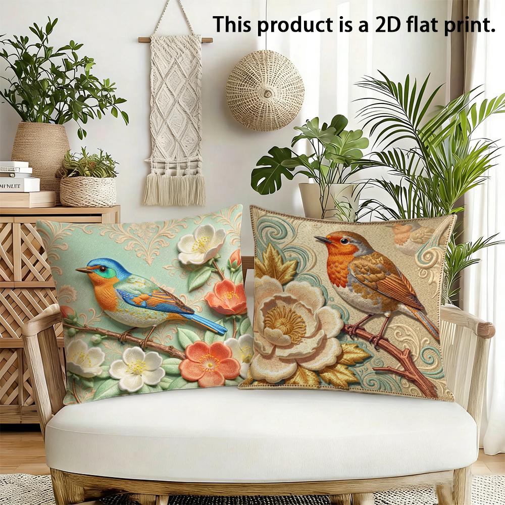 1/4pcs Exquisite Bird-Patterned Cushion Covers Sofa bed cushion cover home bedroom decoration, 2D flat printing