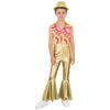 Boys Disco Metallic Glossy Sleeveless Print Patchwork Long Flare Pants Jumpsuit Sequins Fedora Hat