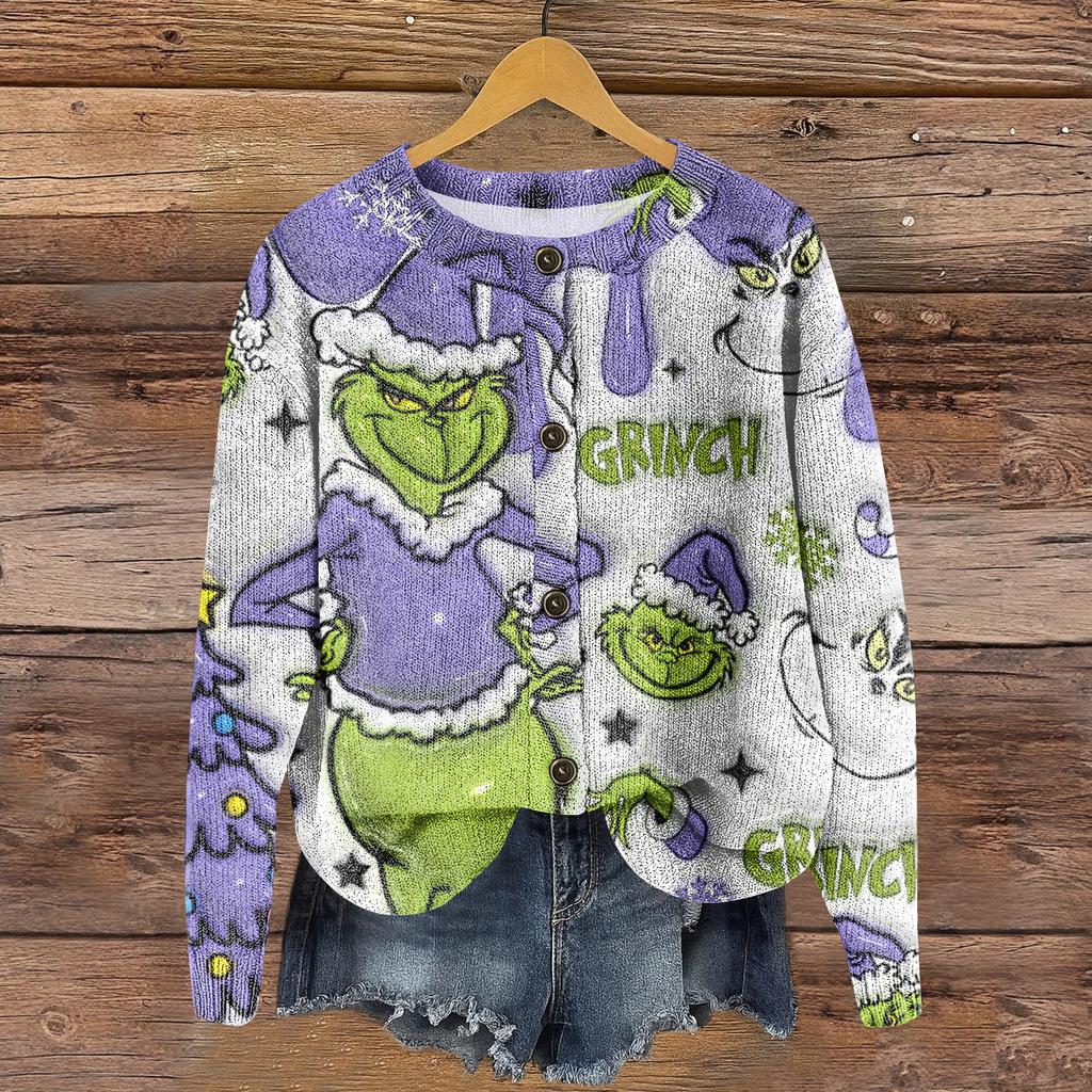 Women's Round Neck Top Printing Thickened Plush Cashmere Warm Long Top