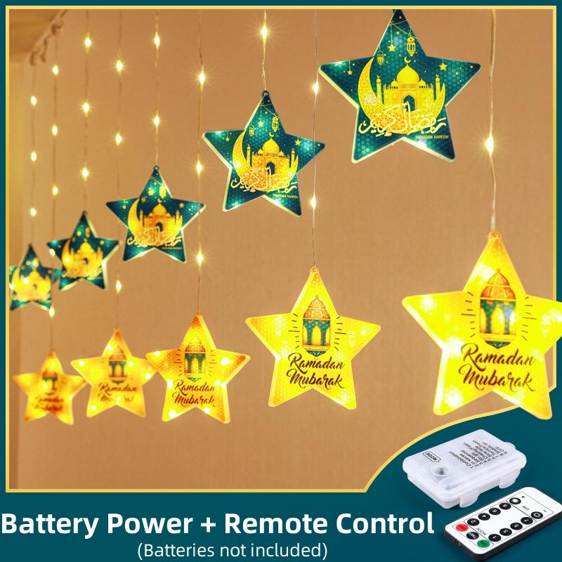 

Ид Мубарак светодиодный гирляндный светильник ночник звезды занавески Карим Рамадан украшения для дома в помещении Battery