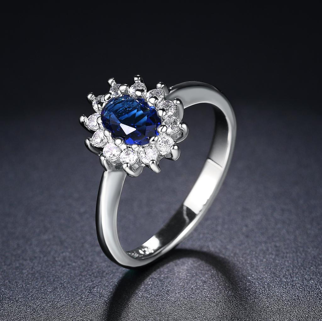 Lady Princess Diana Rings for Women Bridal Blue Crystal Wedding Engagement Promise Marriage Ring for Female Fashion Jewelry 076