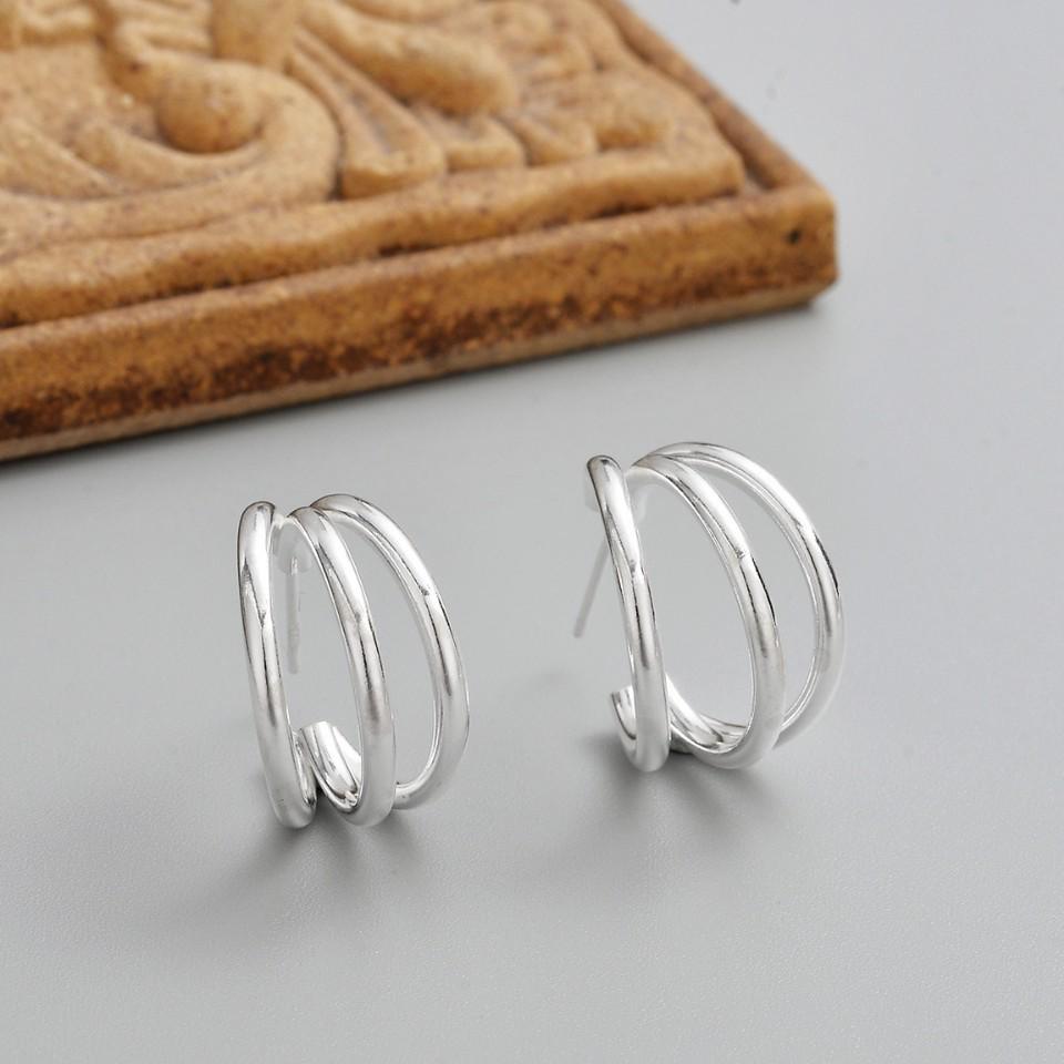 S925 Sterling Silver Crescent Moon & Oval Ear Cuffs – Retro Geometric Earrings for Women S925 Pure Silver
