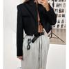 Blazer Outerwear da Donna Nero Corto con Collo Alto a Manica Lunga per il Pendolarismo