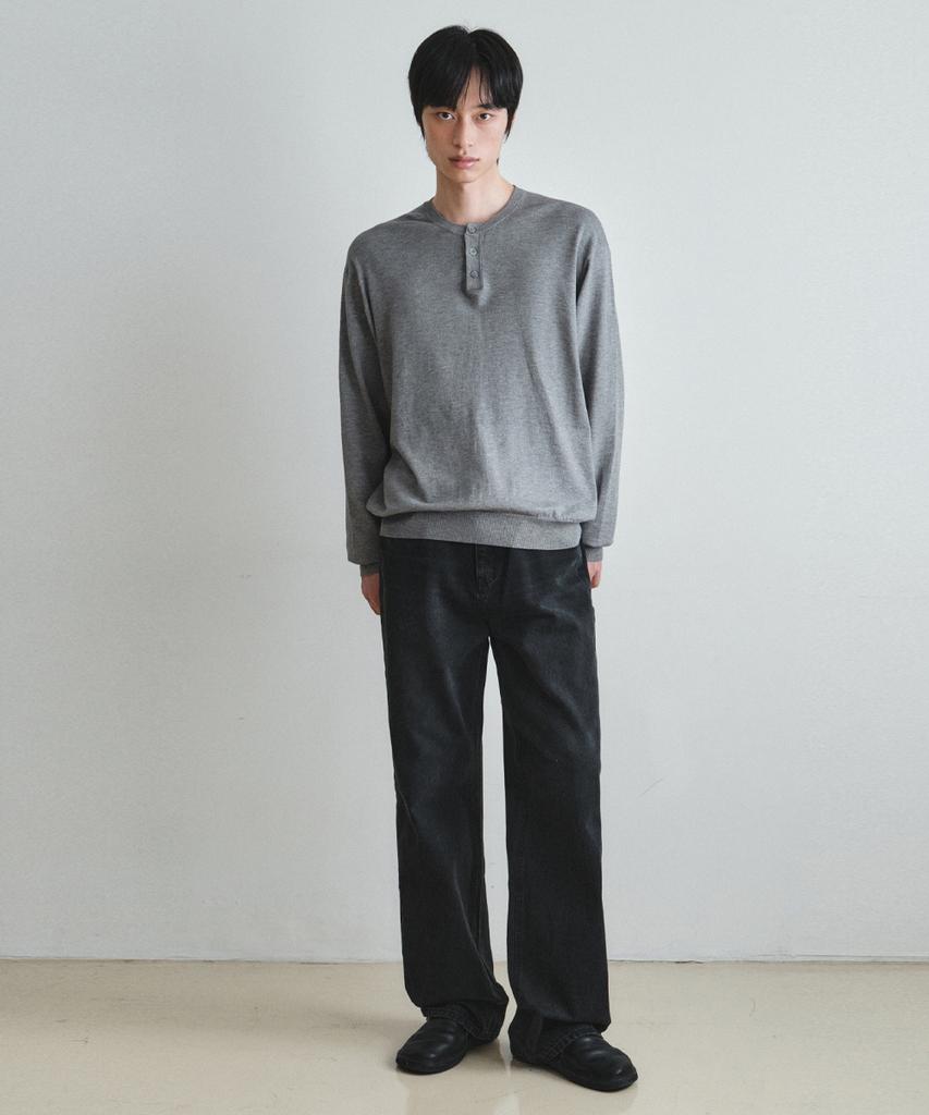 Wednesday Oasis Washable Minimalist Henley Neck Knit_Gray(Wc26Kn21)