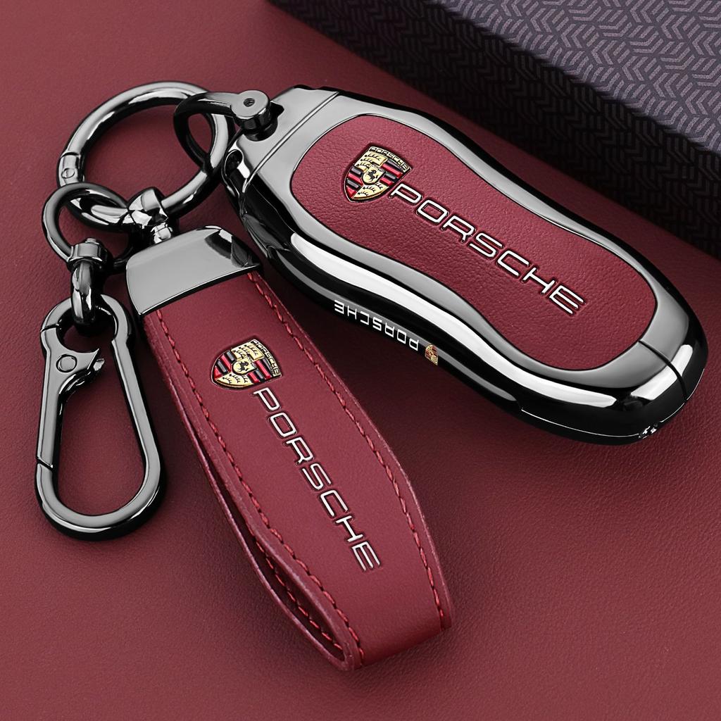 Zinc alloy Leather Car Smart Key Case Cover Bag Protector For Porsche 911 718 Panamera Macan Cayenne Boxster Cayman Keychain HJ5