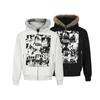 Magic Bear American Retro Street Rock Fleece Hooded Zip Sweatshirt Casual Jacket Teens