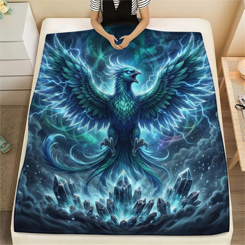 1Pc Phoenix Print Flannel Blanket, High Quality Comfortable for All Seasons, Home Decor, Warmth and Comfort, Perfect for Christmas Gifts