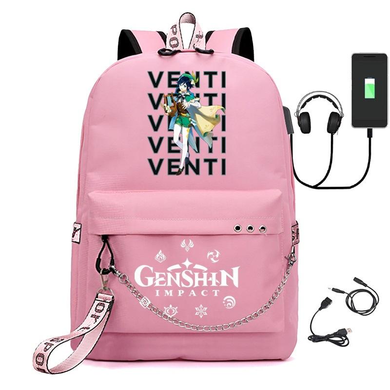 Printed Iron Chain Usbgenshinimpact Yuanshen Backpack Leisure Middle School Student Travel School Bag