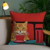 Bop Style Coffee Cats Cushion Cover Plush Fabric Soft Double-Sided Printed Invisible Zipper Sofa Pillow Case Home Decor
