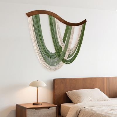 Tapisserie Suspendue Bohème Faite à la Main Dégradé Vert à Blanc Coton Tissé Tapisserie à Franges