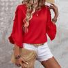 Women Tops Round Neck Lace Trim 3/4 Sleeve Pullover Tops Solid Color Loose Fit Spring Summer Tee Shirt Daily Wear