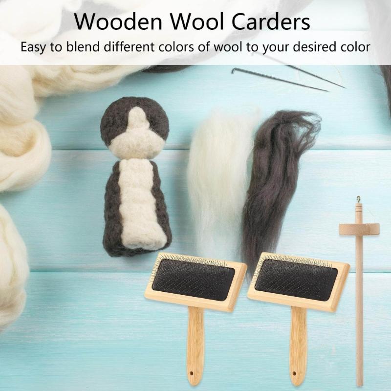 2PCS Plane Wood Fleece Carders And Drop Rod Set For Craft Felting Projects With Even Twirling Equipment