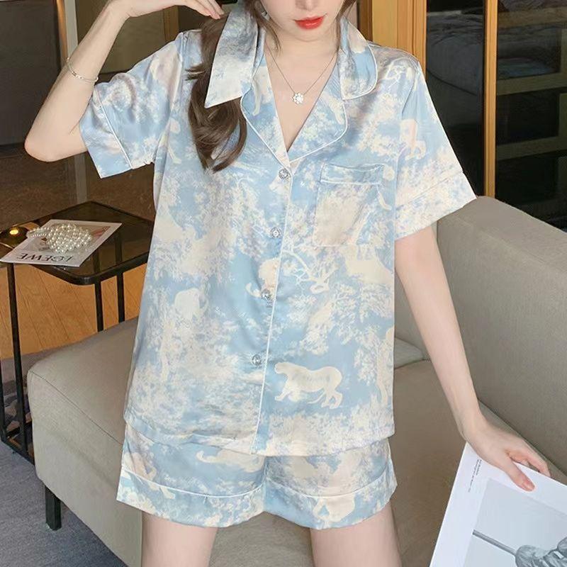 GMXIA High-quality Cotton-like Cute Cardigan Short-sleeved Student Pajamas for Women, Sweet Summer Style for Women's Home Wear