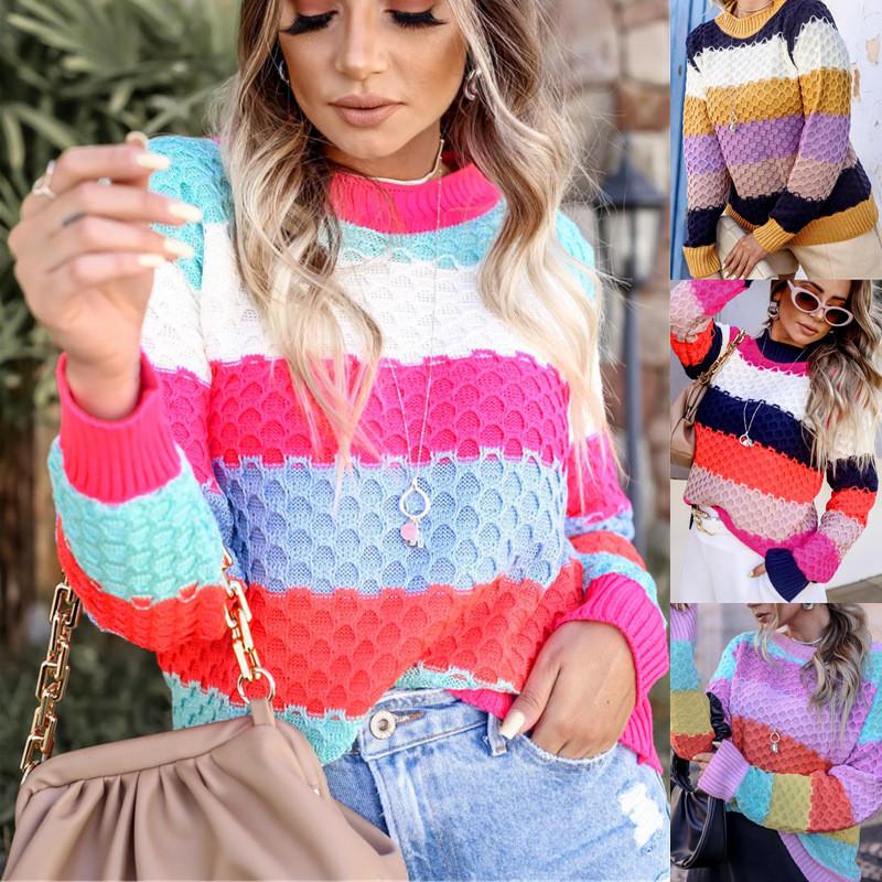 Cheap Ladies Sweater Autumn and Winter New Casual Multi-color Stitching ...
