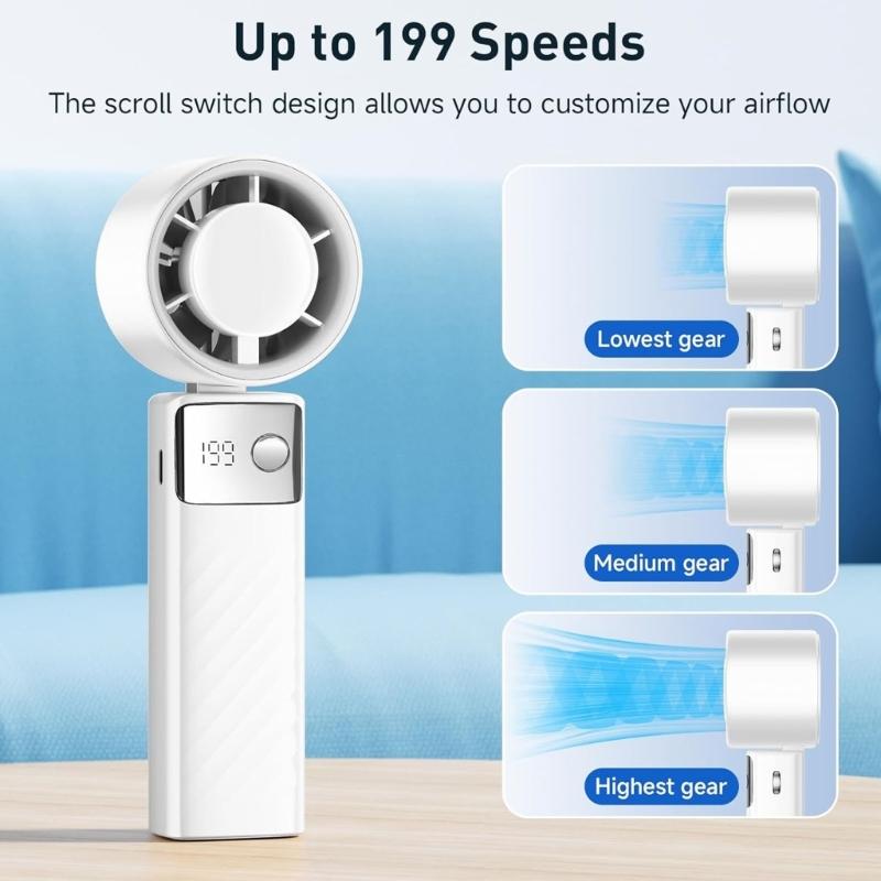 Multifuntional LED Display Fan Efficient Cooling Fan Quiet Powerful Fan 3000mAh Battery ABS Texture for Outdoor Travel