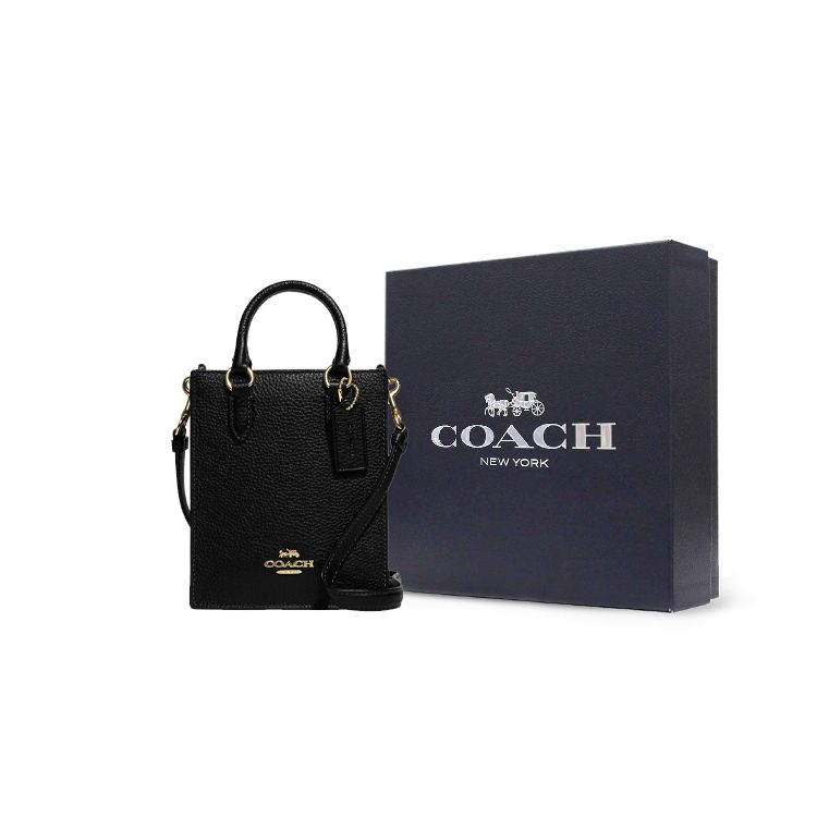 Coach N/S 14 Gold Letter Logo Hardware Pebble Leather Tote Shopping Bag Handbag Shoulder Bag Crossbody Bag Mini Women Tote Black CJ500-IMBLK