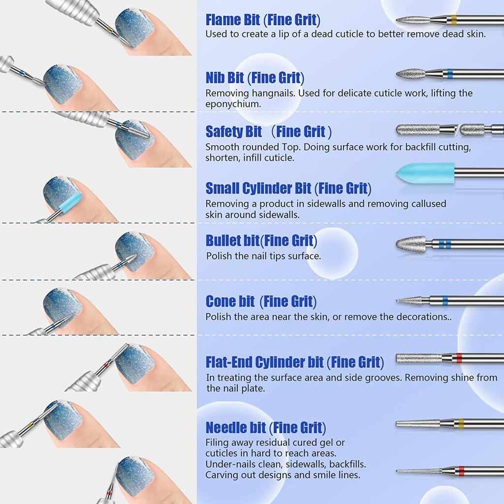 14pcs 3/32'' Nail Diamond Carbide Cuticle Remover Drill Bits for Nails for Acrylic Gel Nails Cuticle Manicure Drill Kit With Box