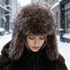 Жіноча зимова тепла хутряна шапка-вушанка в корейському стилі, з штучного хутра лисиці, для захисту вух, для вулиці, вітрозахисна, снігова