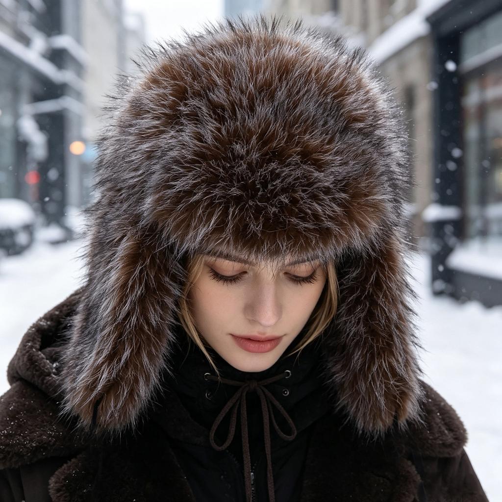 Koreanischer Stil Fuchsfellimitat Trappermütze Damen Winter Dicke Plüsch Ohrenklappenmütze Outdoor Kälteschutz Schneehaube