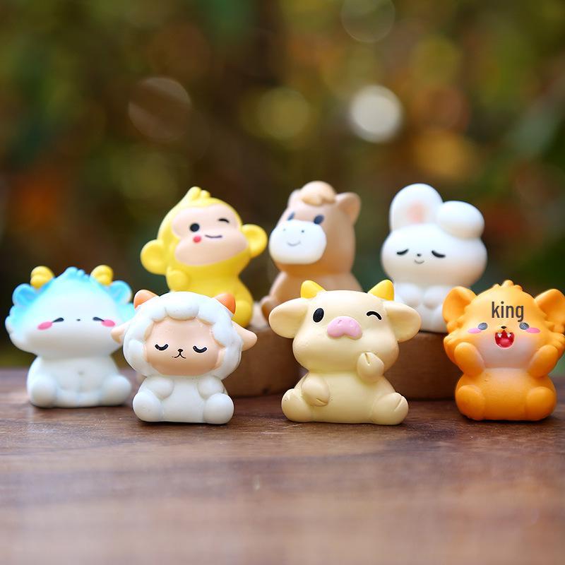 Twelve Zodiac Mini Resin Animal Figurines: Cute Cartoon Style