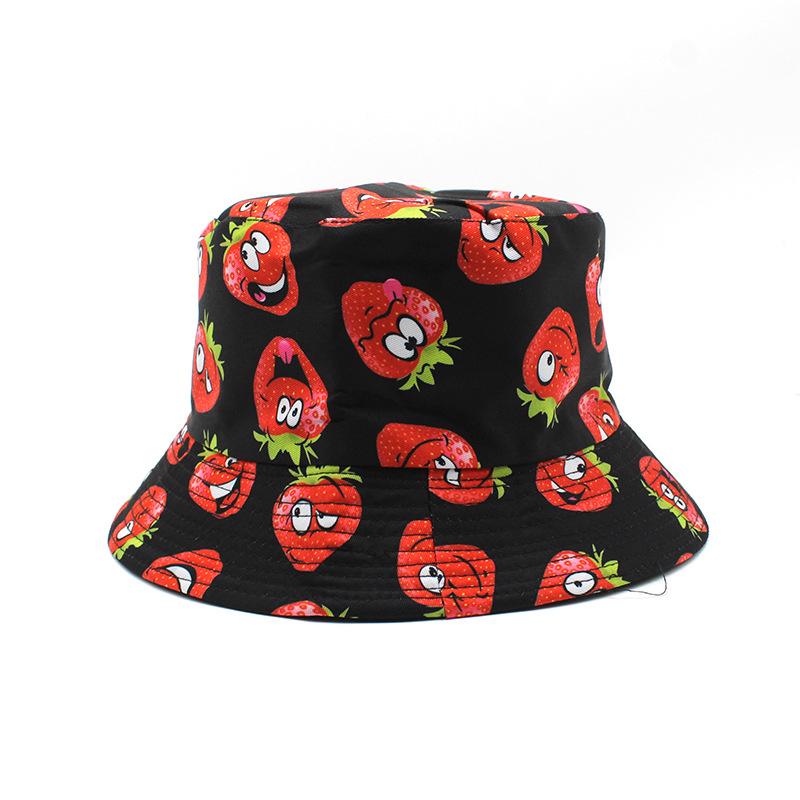 Creative Printing Cartoon Bucket Hat Strawberry Fruit Double-Sided Pot Hat Men'S And Women'S Casual Sun Hat