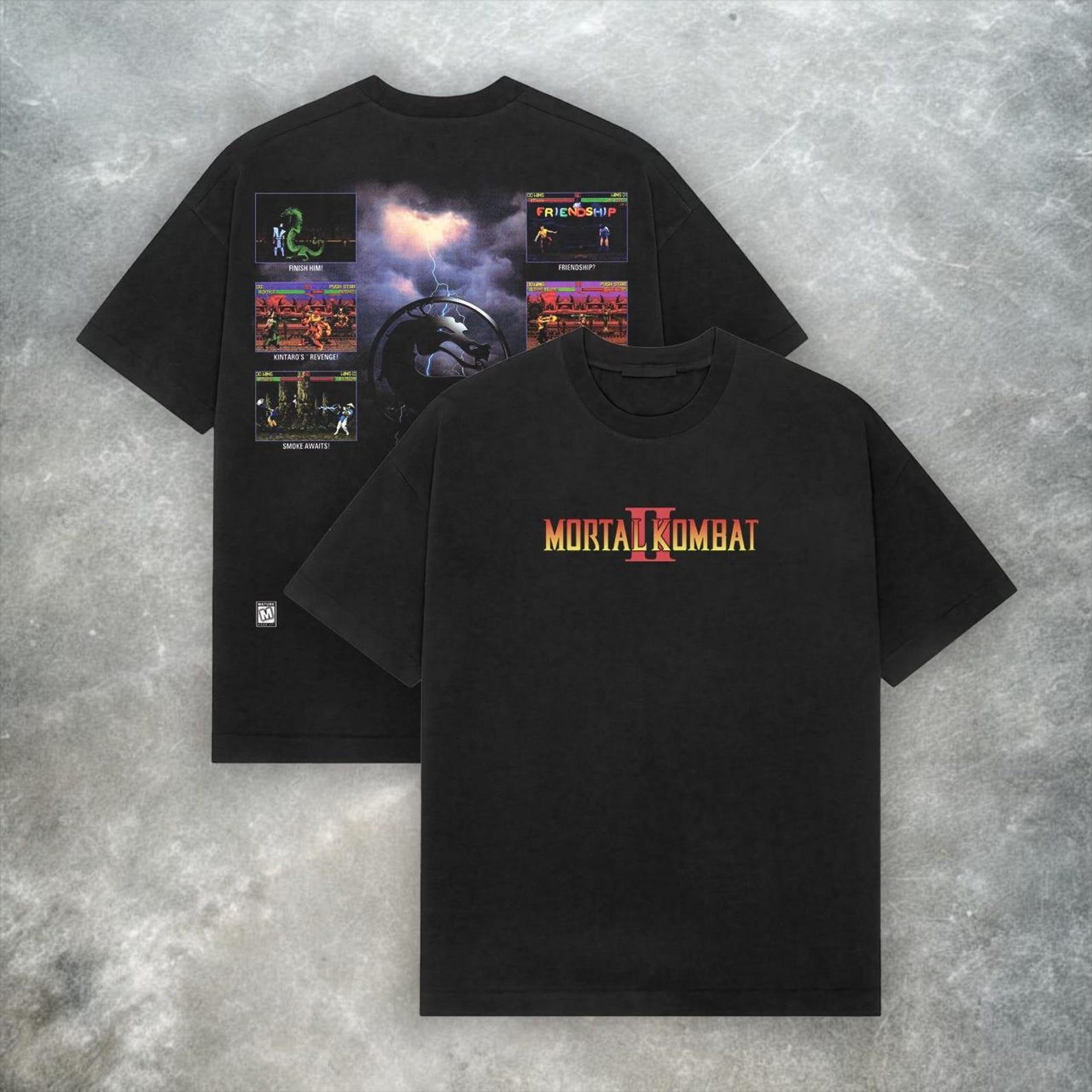 Mortal Kombat 2 Retro Y2K Gamer Heavyweight Cotton T Shirt Vintage Fighting Game XL