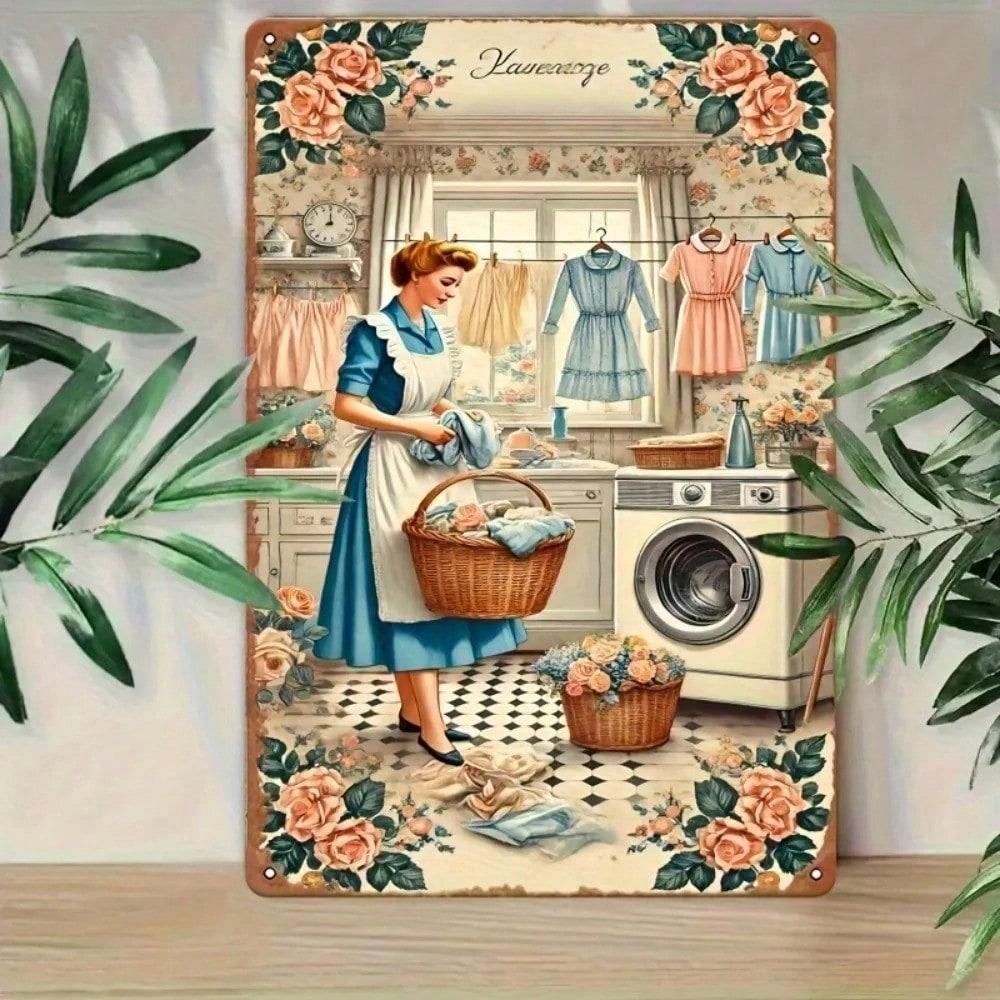 

Metal Wall Art Flower Sign 12x8 Inch Black Finish For Laundry Room