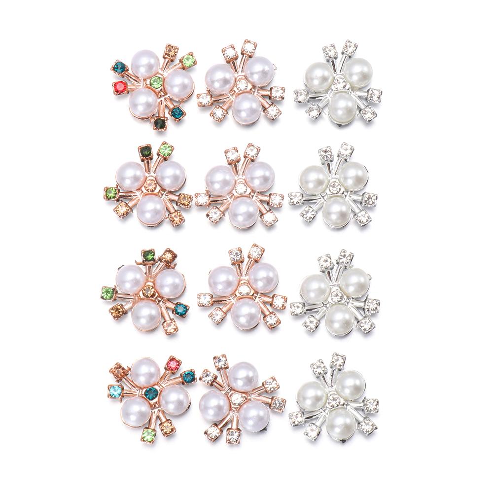 10Pcs Pearl Flower Shaped Rhinestone Buttons Sparkling Crystal Buttons DIY Handmade Hairpins Decoration Clothes Sewing Accessory