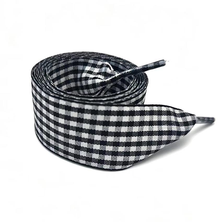 Plaid Ribbon 2.5cm Square Shoelaces - Sweet College & British Style White Shoelaces