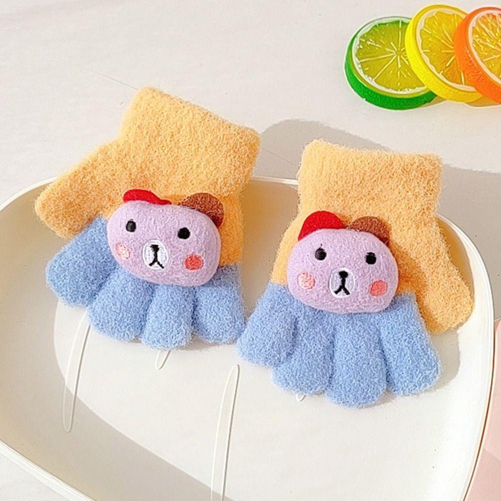 Cartoon Bear Full Fingers Gloves 0-3 Years Five Finger Gloves Thickened For Boys and Girls Mittens