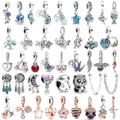 Chamäleon-Anhänger für modische Original-Armbänder, 925er Silber, Zirkonia, Oktopus, Schildkröte, Perle, Schmetterling, Glühwürmchen, Charm, DIY-Schmuckherstellung