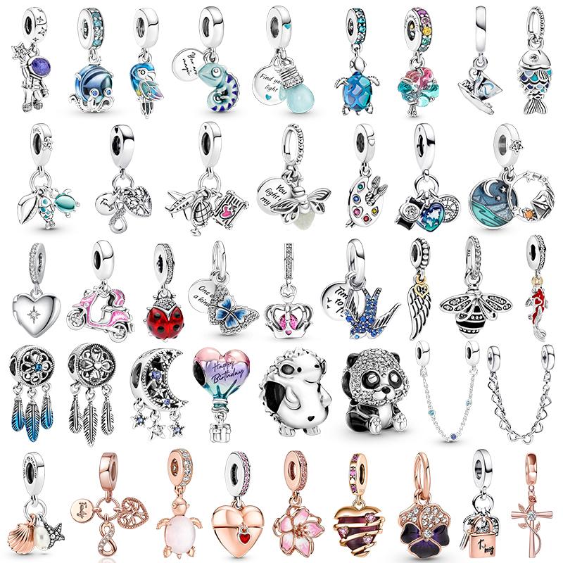 Charms camaleonte adatti a braccialetti originali alla moda in argento 925 con zircone, perlina a forma di polpo e tartaruga, ciondolo a forma di farfalla e lucciola, fai da te per realizzare gioielli