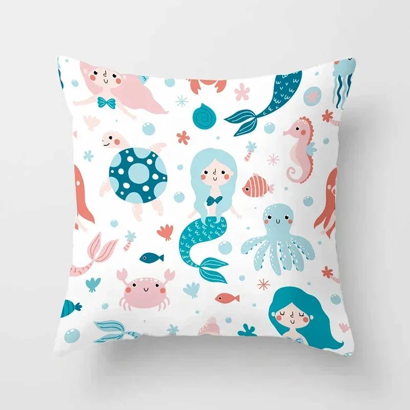 Cartoon Mermaid Decorative Cushions Pillowcase Polyester Cushion Cover Throw Pillow 45*45 Sofa Decoration Pillowcover