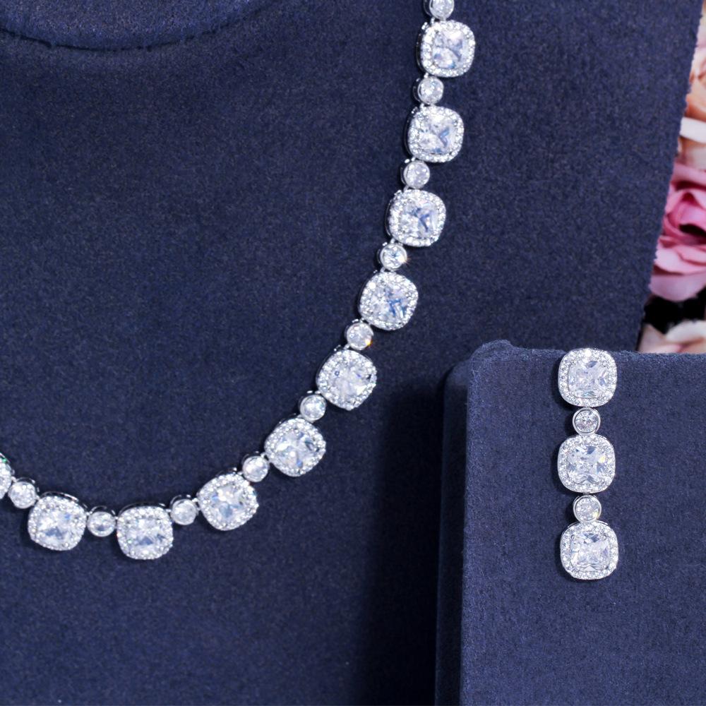 Zircon Necklace Earrings Set Chain Full Diamond Wedding Dress Dinner Accessories Two-Piece Set