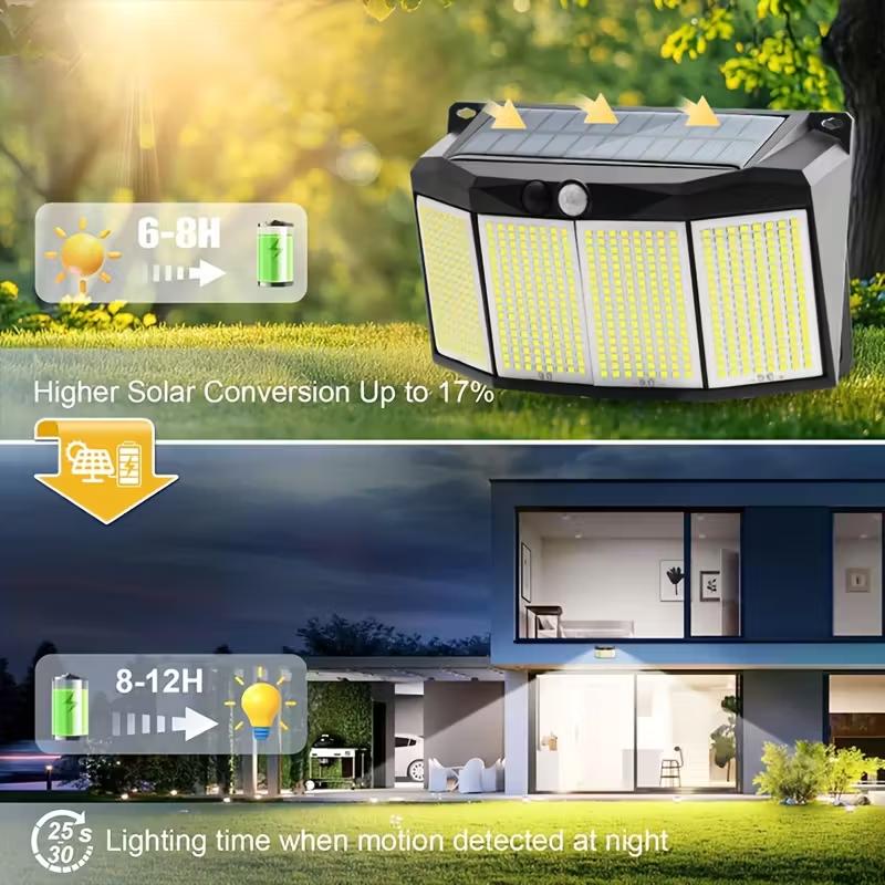 

576 LED Reflector Solar Wall Lamp Outdoor Motion Sensor 270° Wide Angle Spotlights 3 Modes Solar Street Lights for Patio Garage 3 Modes