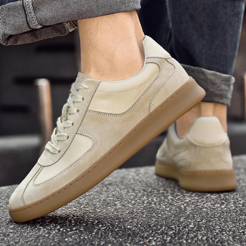 Fashion Men's Flats Genuine Leather Outdoor Daily Vulcanize Shoes Fashion Casual Sneakers Comfort Sports Flats Male Walking Footwear