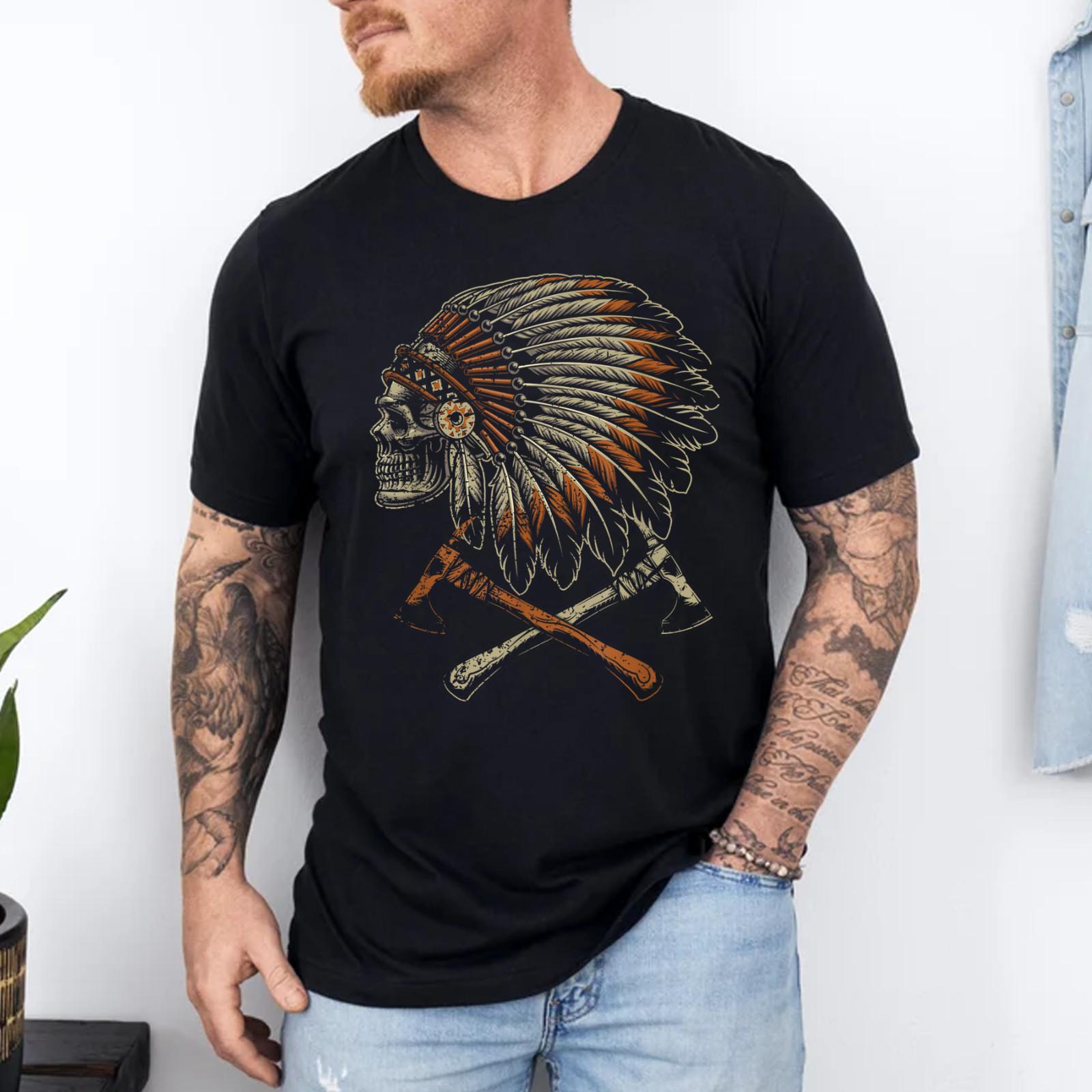 Native American - Skull Headdress - Tomahawk - Warbonnet T-Shirt S разноцветный