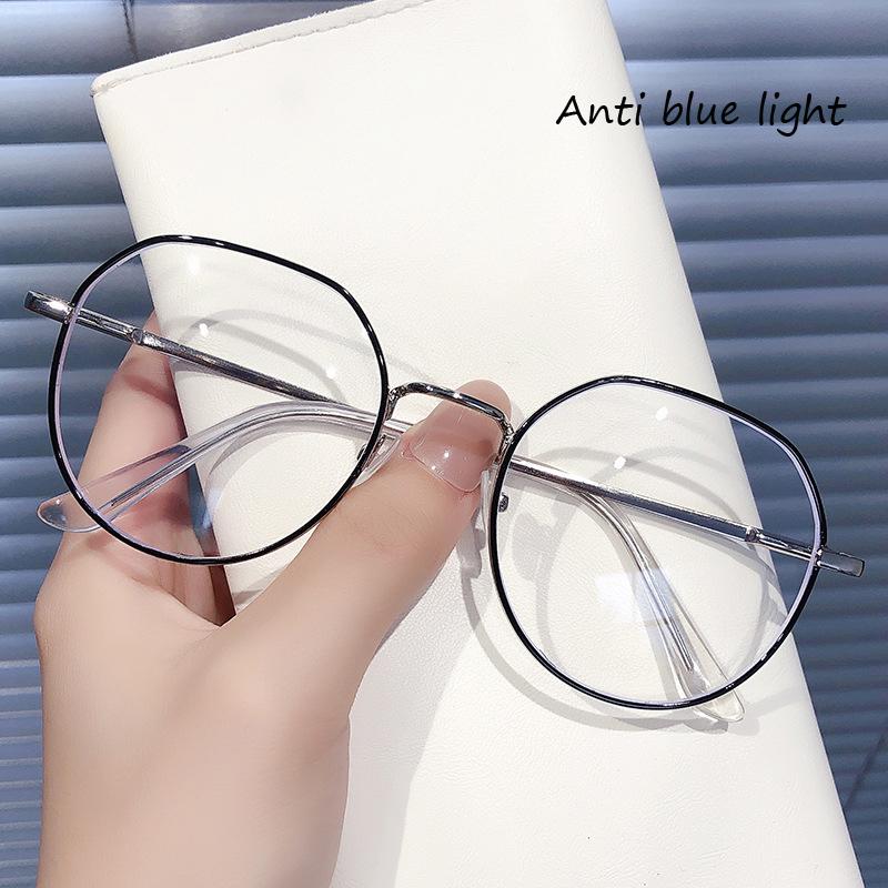 Women Metal Frame Anti-blue Light Oval Glasses Frame Radiation Eye Protection Goggle Schoolgirl's Online Class Glasses Frame Interchangeable Lens