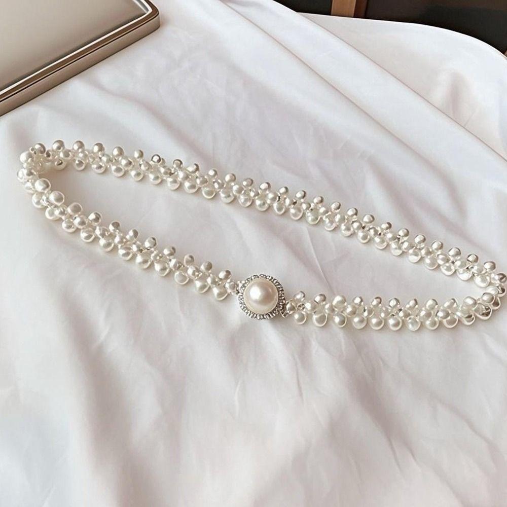 Luxury Butterfly Pearl Belt Pearls and Rhinestones Elastic Waist Bands For Women Lady Girl