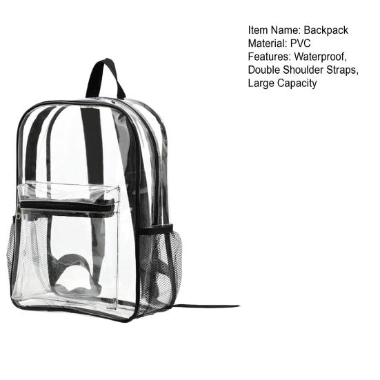 Women Backpack Double Shoulder Straps Waterproof Large Capacity See Through Wear-resistant Storage Anti-scratch PVC Transparent Backpack Travel Supply