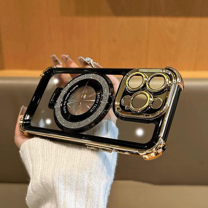 

Двухцветный Четырехугольный Блестящий Магнитный Держатель с Присоской Подходит для Чехла Мобильного Телефона IPhone16 Противоударный Чехол-Накладка из Твердого Пластика Apple 15promax iPhone 16promax