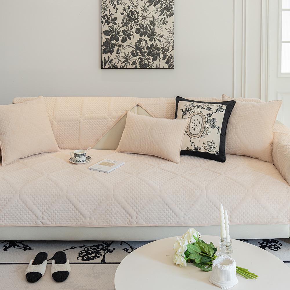 Cojín de Sofá de Terciopelo Cristal de Invierno Nuevo Estilo Crema Francés Claro Funda Funda Paño Cojín de Sofá de Cuero