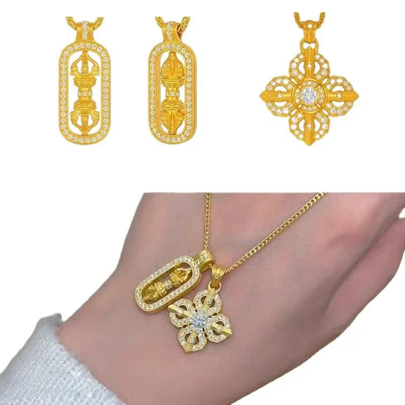 Gouden Vajra Hanger Ketting voor Vrouwen met Diamantaccenten en Kruisontwerp - Douyin Stijl