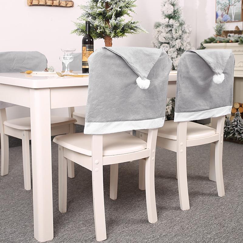 

Christmas Grey Hat Chair Back Cover Xmas Chair Decoration Christmas Home Decor 1pc