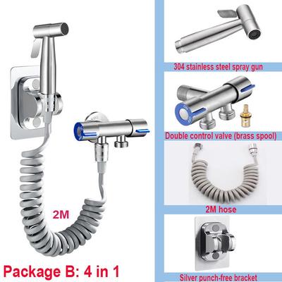 Cross-Border 304 Stainless Steel Toilet Spray Gun Set with Flushing Booster Nozzle for Bidet