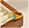 Women's Fashion Created-turquoise Ring Golden Wedding Brand Stone Rings Waterproof Jewelry
