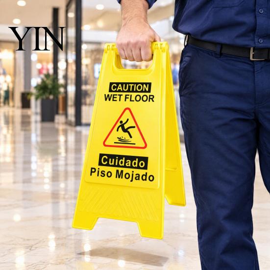 Bilingual Caution Sign Wet Floor Safety Sign, Double Sided English Spanish Yellow Warning A-Frame Foldable for Indoor Outdoor
