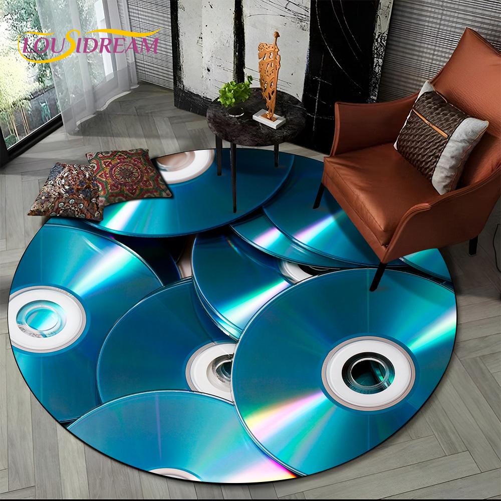 3D Vinyl Record Music DJ Screen Tape HD Round Area Rug,Carpet Rug for Living Room Bedroom Sofa Playroom Decor,Non-slip Floor Mat