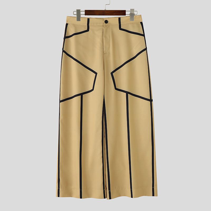 INCERUN Men Zip-up Waist Trousers Casual Line Stitching Thin Long Pants