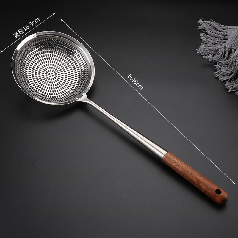 Stainless Steel Pasta Colander Long Wooden Handle Large Noodle Drainer Spoons Cooking Skimmer French Fries Strainer Food Filter